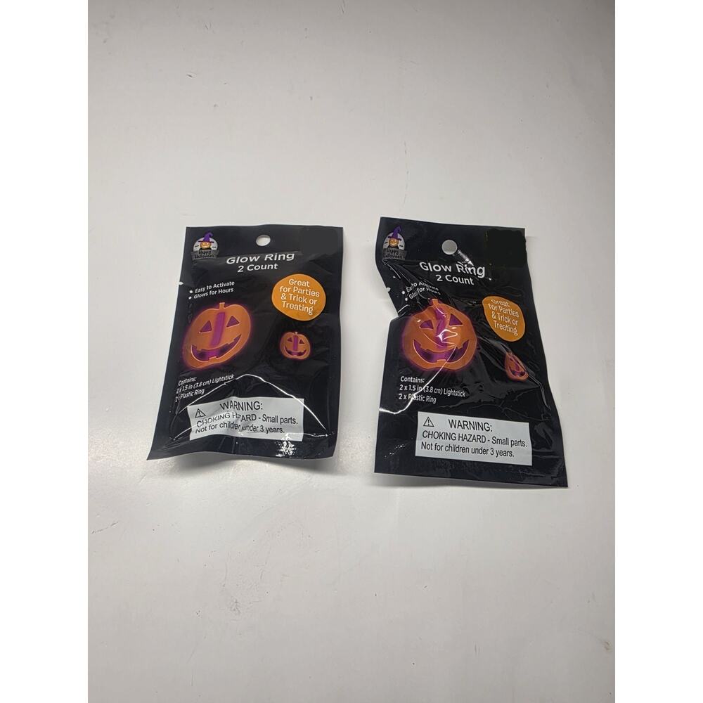 Happy Halloween Lot of 2 Packs of Glow Rings (4 Rings Total) Pumpkins - NEW